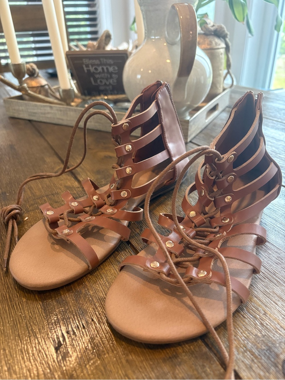 Ardene Brown Lace-Up Gladiator Sandals